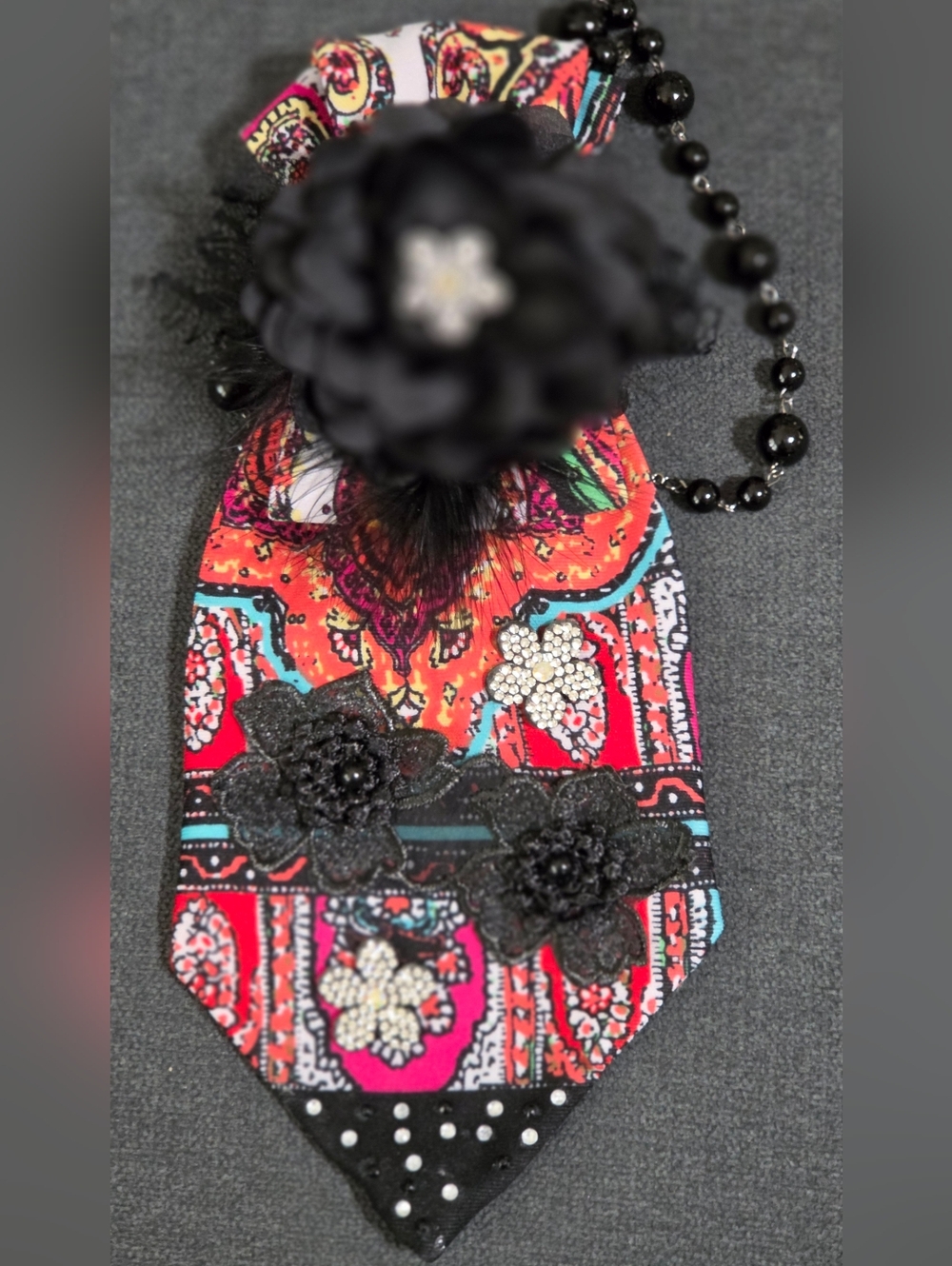 Women's Multicolor Statement Necklace with Black Floral Accents